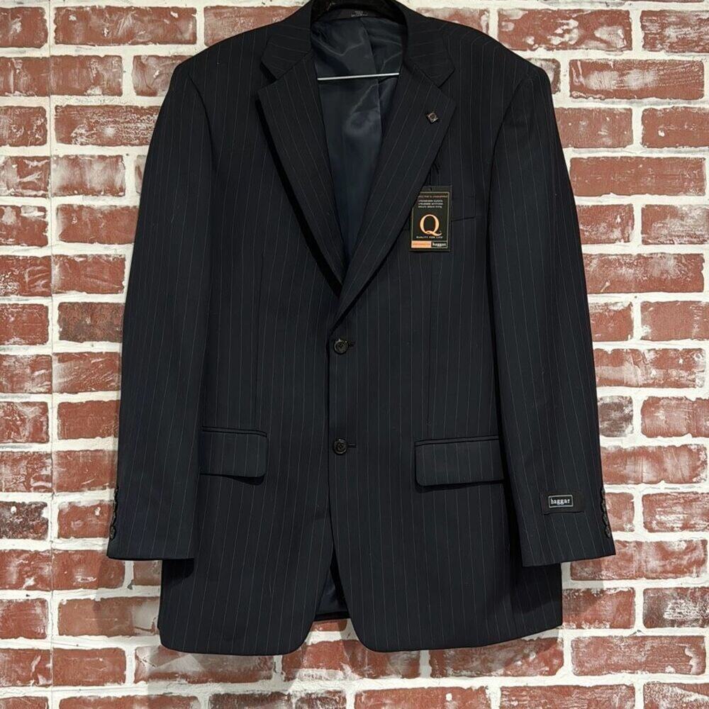 NWT Haggar Black Pinstripe Blazer 42L 2 Button Suit Jacket Mens Classic